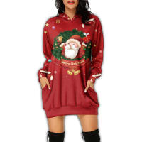Vestido con Capucha de Manga Larga Estilo Casual para Mujeres Vestido Impreso para Fiesta de Navidad y Año Nuevo - details 12