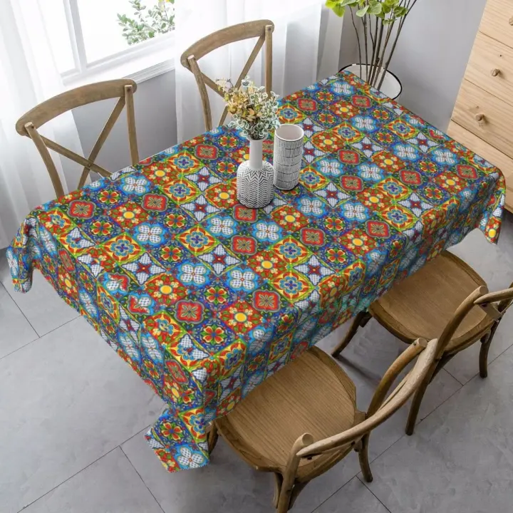 Mantel rectangular Talavera mexicano para fiesta, manteles impermeables para mesa de comedor, cocina, decoración del hogar - 1