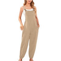 Monos de algodón y lino para mujer, Mono informal de verano sin mangas con pernera ancha para mujer, mono, culotte con bolsillos - details 1