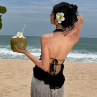 BUNO-Tops cortos sexys con espalda descubierta Y2K, Tops cortos de vendaje con perspectiva de malla sin mangas, camisetas sin mangas con cuello Halter, Top de moda para fiesta y Club - details 3