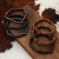 Conjunto de pulsera de cuentas de madera para hombre, diseño de pulsera de cuentas hecha a mano, estilo nacional, Retro, multicolor, línea elástica, 6 uds. - details 3