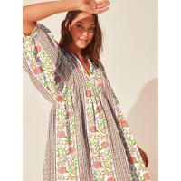 Vestido corto de vacaciones de playa de rayón informal suelto con lazo floral para mujer de moda de verano - details 165