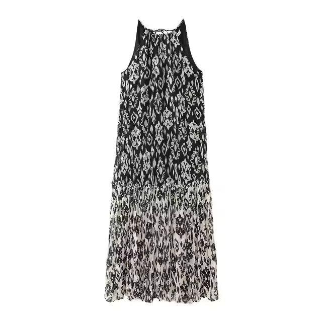 Vestido de moda de verano 2024, adecuado para mujeres de estilo retro, con estampado de tirantes - 1