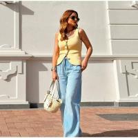 OUWU-Chaleco sin mangas de punto amarillo crema sólido para mujer, camiseta sin mangas con botones de una hilera y cuello cuadrado, Tops elegantes - details 12