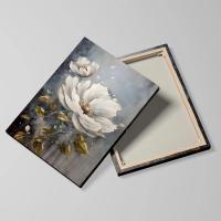 DHROOM Arte de Pared Floral Nórdico de Lienzo 3pcs Flores de Oro Blanco Encuadrado - details 1
