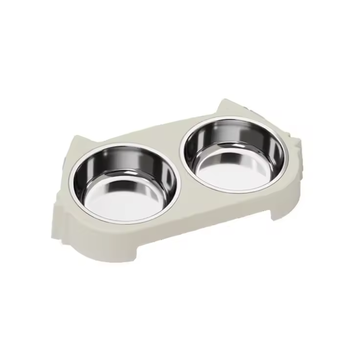 Cuenco doble 2 en 1 para mascotas, bandeja de plástico antideslizante para comida de gatitos, bandeja para beber, alimentador de agua y comida para perros de acero inoxidable con dibujos animados para cachorros - 1