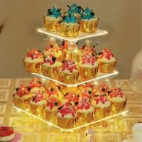 Cupcake acrílico de 3/4 niveles con soporte de exhibición cuadrado de luz LED, plato multifuncional para servir pasteles para celebración - details 1