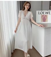 Ropa de dormir Sexy de encaje de seda helada para mujer, camisón de boda rojo de manga corta con cuello en V y almohadilla para el pecho, chino anual de verano - details 30