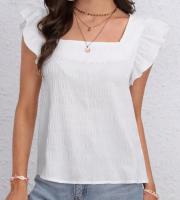 Camiseta plisada de talla grande para mujer, chaleco de manga voladora, blusa con cuello Barco, holgada, informal, Otoño, verano, 42, 44, 46 - details 9