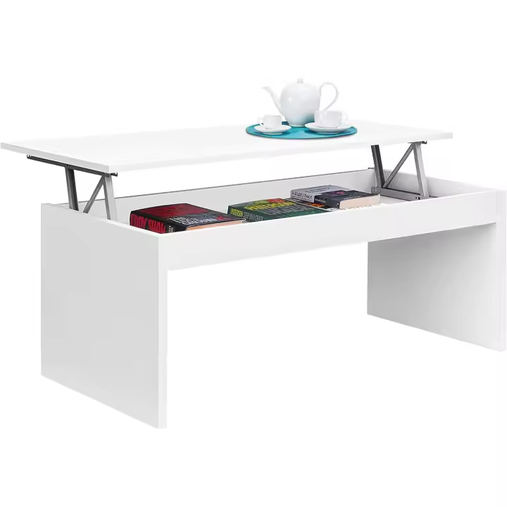 Mesa de Centro Elevable Mueble de Sala Blanco Brillante Medidas 102 cm (Ancho) x 43/52 cm (Alto) x 50 cm (Fondo) - 1