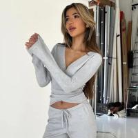 Conjunto de 2 piezas de pantalón superior para mujer, Top elegante con cuello en V y manga larga, pantalones con cintura elástica con cordones, trajes para mujer 2025 - details 17