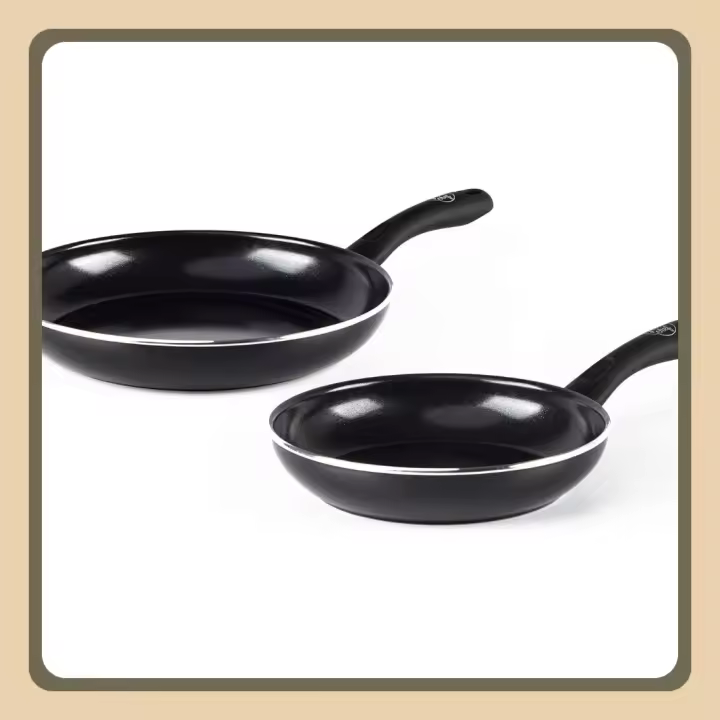 Juego de Sartenes de Cerámica Antiadherente Saludable de 2 Piezas, 20 cm y 28 cm, Apto para Inducción, Lavavajillas y Horno hasta los 160˚C, Negro - 1