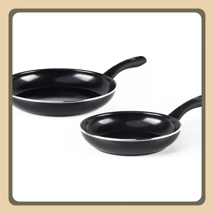 Juego de Sartenes de Cerámica Antiadherente Saludable de 2 Piezas, 20 cm y 28 cm, Apto para Inducción, Lavavajillas y Horno hasta los 160˚C, Negro - 1