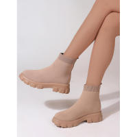 Zapatos de cuña informales ligeros hasta el tobillo para mujer de marca, botas de plataforma de media pantorrilla con calcetín de punto, invierno - details 1