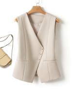 Moda corta de primavera y otoño de color claro para mujer, cuello en V, hebilla diagonal, chaleco elegante versátil Trabo, chaqueta, top - details 0