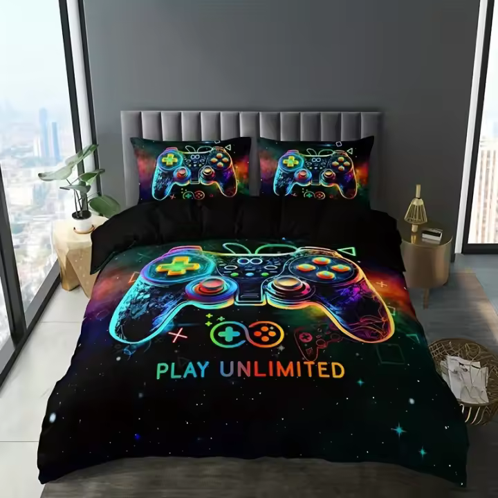 Juego de Cubierta de Almohada de Poliéster Transpirable 3PCS con Diseño de Control de Juegos - 1
