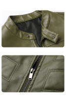 Nuevas camisetas informales transpirables para hombre, moda para actividades al aire libre, abrigo cómodo liso con cuello levantado, chaqueta de cuero Retro a prueba de viento para otoño e invierno para hombre - details 4