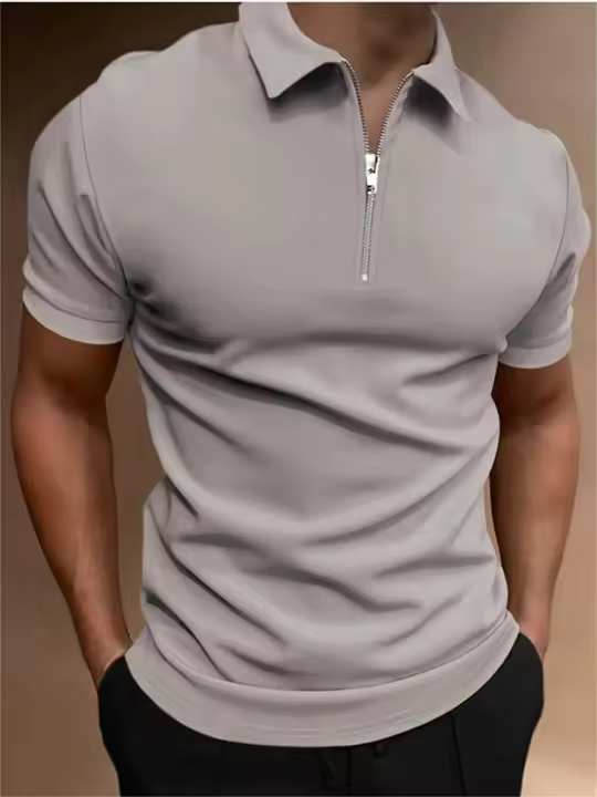 Camiseta polo de manga corta de color sólido con solapa para hombre, top de ajuste informal, ropa para hombre - 1