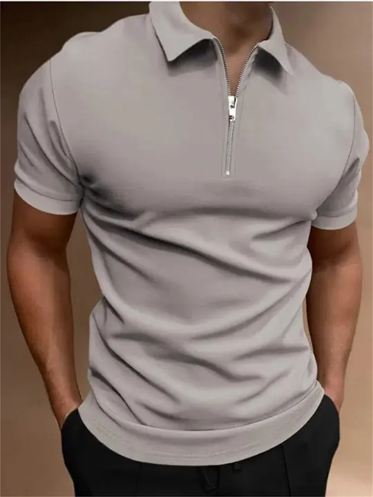 Camiseta polo de manga corta de color sólido con solapa para hombre, top de ajuste informal, ropa para hombre - 1