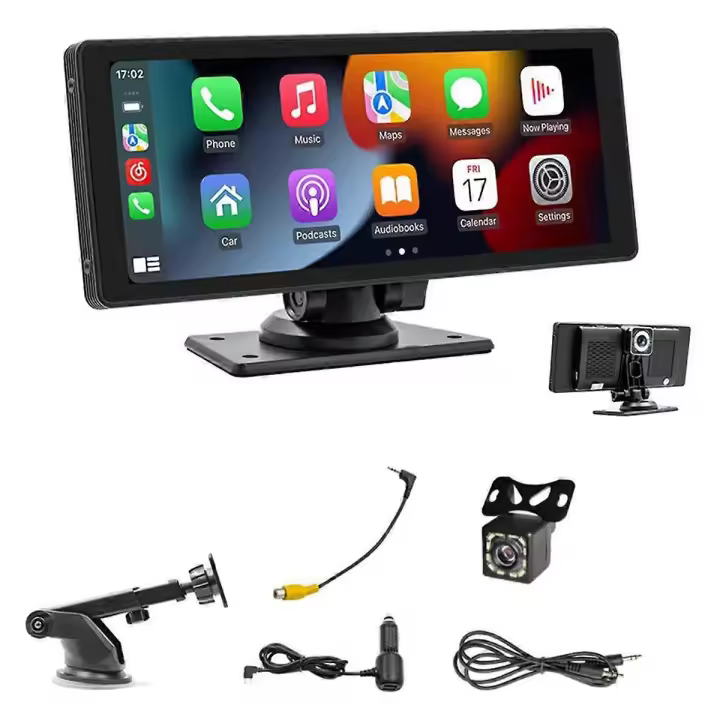 Estéreo portátil inalámbrico para coche Carplay con cámara de salpicadero: pantalla HD Ips de 10,26 pulgadas, Android Auto, cámara de respaldo de 1080p, Bluetooth - 1