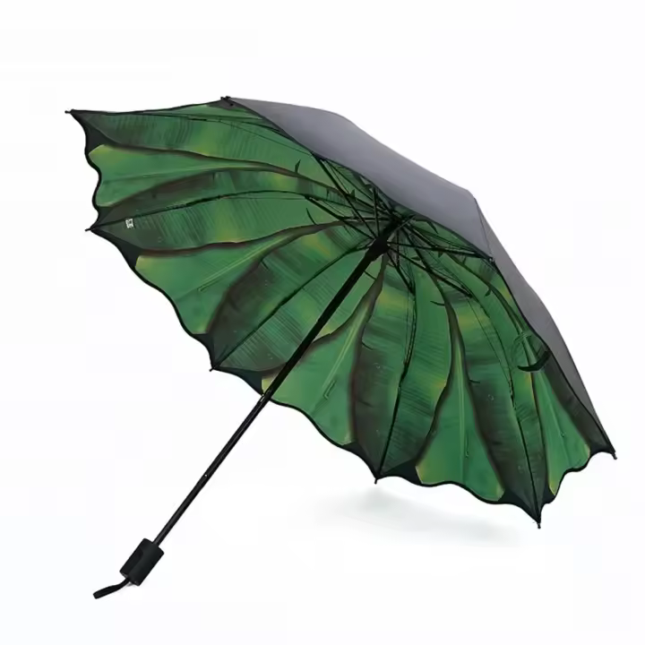 Paraguas Plegable de Viaje Ideal para Lluvia y Sol Diseño de Hoja de Plátano - 1