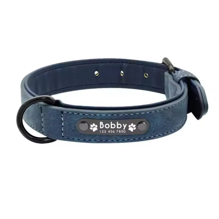 Collar personalizado cuero perro, accesorio acolchado interior identificación de mascotas, para perros pequeños, medianos - 1