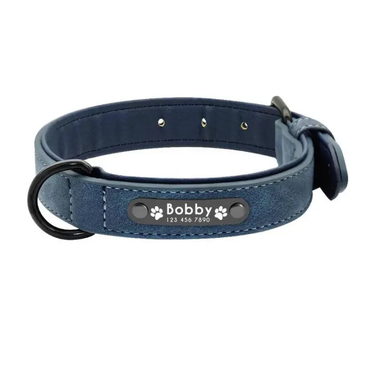 Collar personalizado cuero perro, accesorio acolchado interior identificación de mascotas, para perros pequeños, medianos - 1