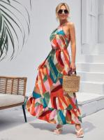 Novedad de verano, falda para mujer, vestido largo estampado con vuelo grande sin mangas y cuello colgante - details 7