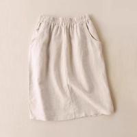 Faldas de algodón de verano para mujer, Falda recta para vacaciones, bolsillos con cintura elástica, faldas informales sólidas Vintage - details 3
