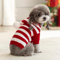 Suéter de punto a rayas para perros y gatos pequeños y medianos, ropa con capucha para mascotas, trajes para cachorros de Navidad, Otoño e Invierno - details 2