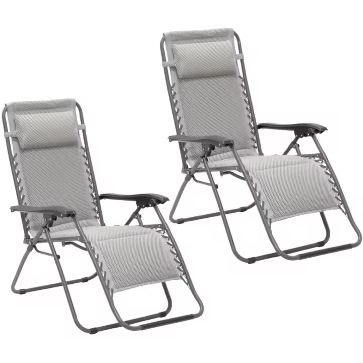2 sillas Gravedad Cero Camping jardín y terraza, reclinables, Bloqueo de Seguridad, Estructura Acero Gris y Asiento Lona Oxford poliéster 3D Beige - 1