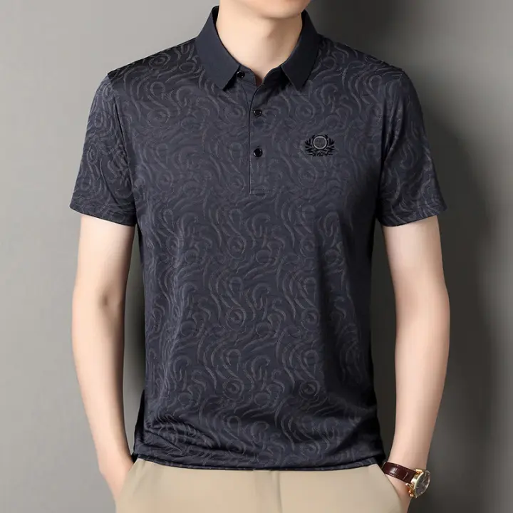 Novedad de verano, polo con solapa de jacquard para hombre, camiseta informal de tendencia empresarial, seda de hielo suelta - 1