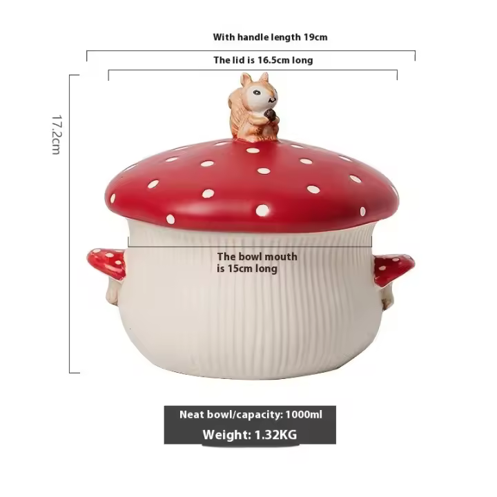Juego de Vajilla de Cerámica de Hongo Rojo Taza de Café, Taza de Té de la Tarde, Plato de Arroz de Pastelería, Plato de Ensalada Artículos de Cocina y Comedor - 1
