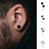 Pendientes redondos de estilo coreano para hombre, aretes negros de estilo Hip Hop, Color sólido, acero inoxidable, goteo de aceite, moda - details 3