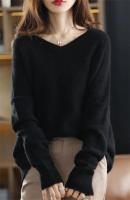 Suéter de punto de Cachemira y lana merina para mujer, camisa de manga larga con cuello en V, jersey, ropa de otoño, Top - details 3