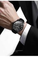 Reloj de Lujo para Hombres de Cuero Genuino Automático, Resistente al Agua, Funcional con Tres Ojos, Estilo Empresario - details 12