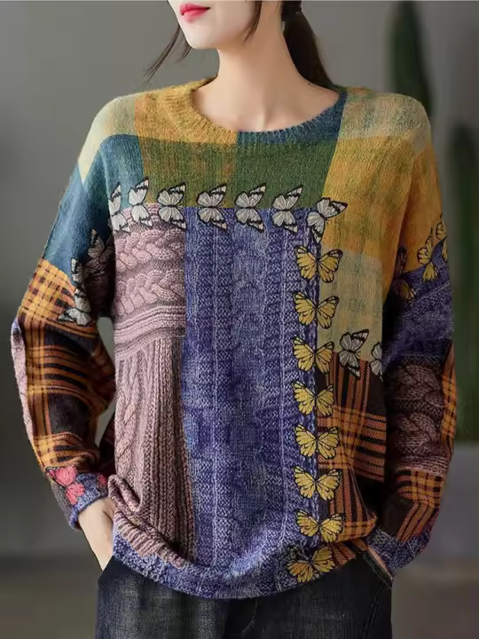 Suéteres de punto de diseñador coreano para mujer, suéteres de mariposa estampados, suéteres de ocio sueltos de lujo, suéter cálido para mujer, invierno, 2023 - 1