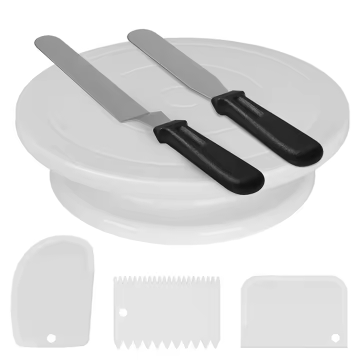 Plato giratorio de 11 pulgadas para decoración de tartas, Kit de 6 piezas que incluye 2 espátulas de glaseado y 3 raspadores - 1