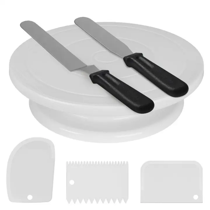 Plato giratorio de 11 pulgadas para decoración de tartas, Kit de 6 piezas que incluye 2 espátulas de glaseado y 3 raspadores - 1