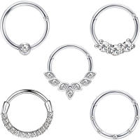 1-5 uds 16G moda 316L acero inoxidable CZ bisagras septum Clicker anillos de aro para la nariz Daith Helix Tragus cartílago Piercing joyería - details 0