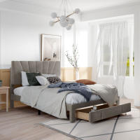 Cama de Almohada de Terciopelo Doble Tamaño 140 x 200 cm Marco de Almohada con Espalda y Cajón Grande Adecuada para Adultos y Adolescentes Gris - details 7