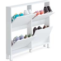 Recibidor Estrecho Zapatero con Patas de Entrada Pasillo, 4 Puertas, Blanco Alto Brillo y Roble Aurora, 8 Pares de Zapatos, Fondo 17cm, 97x98 (Alto x Ancho) Modelo Kay - details 7