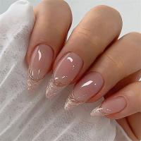 24Pcs Uñas Postizas Acrílicas Removibles En Estilo Almendrado Multicolor Con Ondas Para Fiesta Uñas Postizas Glossy Y Impermeables - details 9