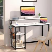 Escritorio de Ordenador con Soporte de Monitor Escritorio de Oficina con Estantes de Almacenamiento Ajustables Pequeño Escritorio Reversible para el Estudio Beige - details 10
