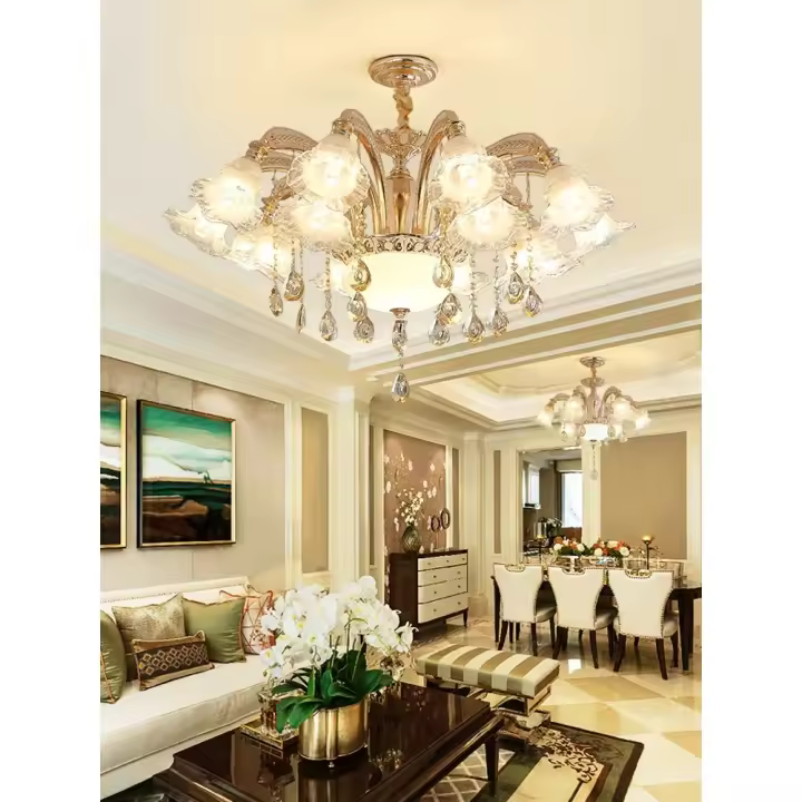 Candelabros de techo de cristal grandes para salón, lámparas colgantes de Iglesia, sala de estar y comedor, iluminación Led E14 - 1
