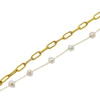 GOLDENCAT Pulsera elegante de acero con perlas para mujer, perlas de río, longitud extendida de la pulsera 16 cm, acero inoxidable, chapado en oro de 14k - details 5