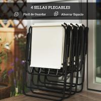 6 Piezas Muebles de Jardín Exterior con 4 Sillas Plegables Mesa de Vidrio y Sombrilla para Terraza Patio Crema - details 3