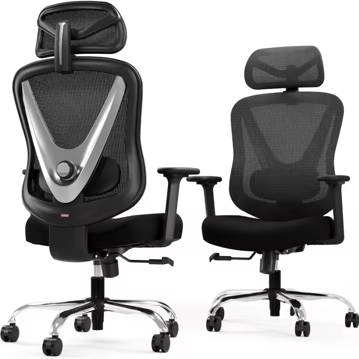 Silla de Oficina ergonómica con reposabrazos 3D Ajustables – Diseño en Forma de V, Silla de Escritorio cómoda para Oficina y hogar, Negra - 1