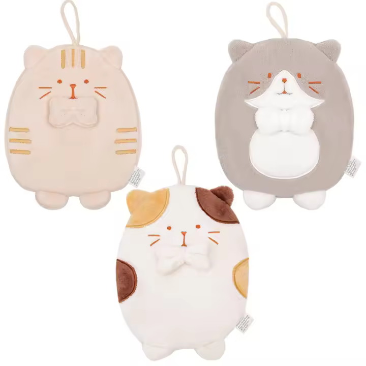 Paquete de 3 toallas de mano lindas para gatos, toallas de baño con lazo para colgar, toalla de mano para niños, animales, toalla de mano absorbente de microfibra de lana coral para cocina, baño, dormitorio (3CAT) - 1