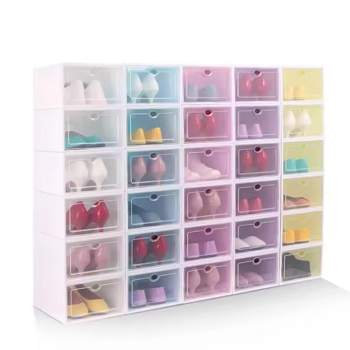 Caja de almacenamiento de zapatos de plástico multiusos, cajón plegable, engrosado, a prueba de polvo, combinado - 1